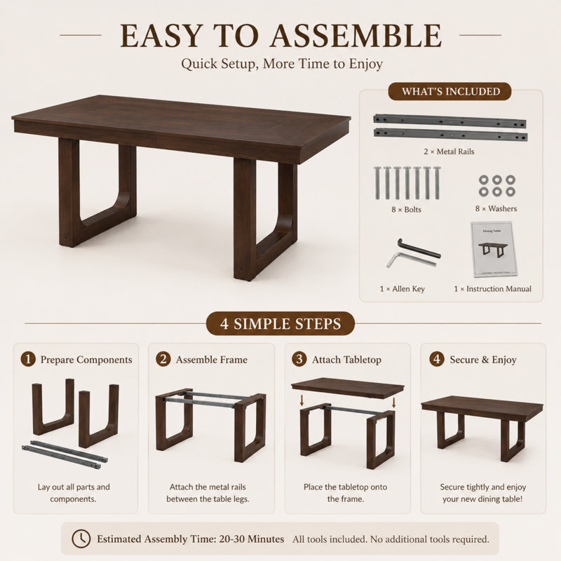Table de salle à manger extensible Rachell 60"-78" pour 4 à 8 personnes, table rectangulaire de style campagnard avec rallonge amovible et pieds en bois d'hévéa massif