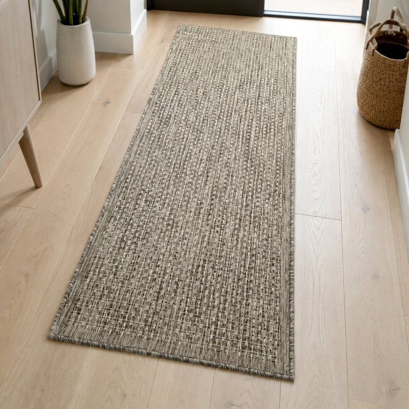 Non Slip Plain Solid Rug Flat Weave Kitchen Living Room Carpet, Brown, Runner 60 x 180 cm