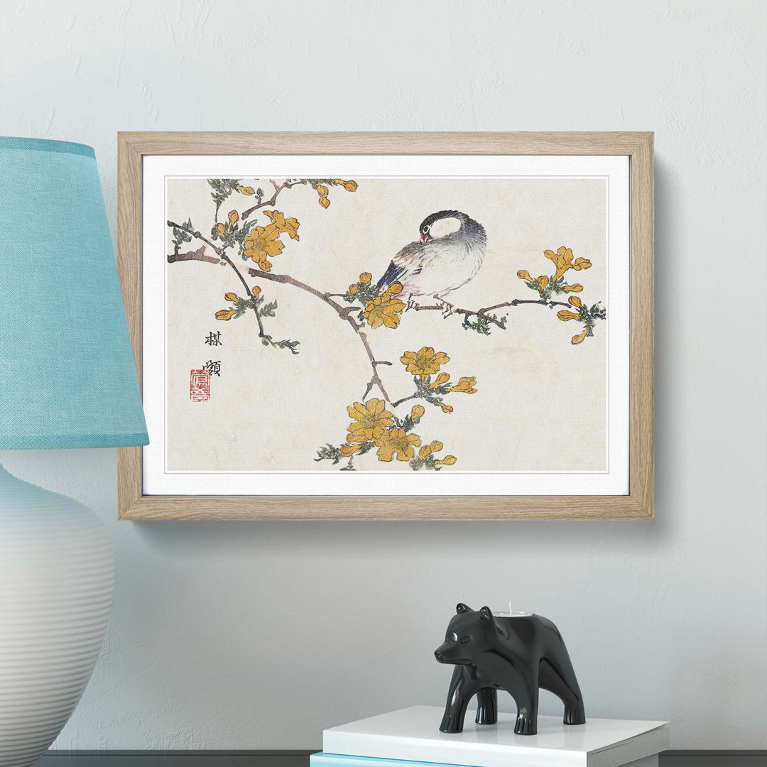 A Bird in a Blossoming Tree by Kono Bairei - Framed Print