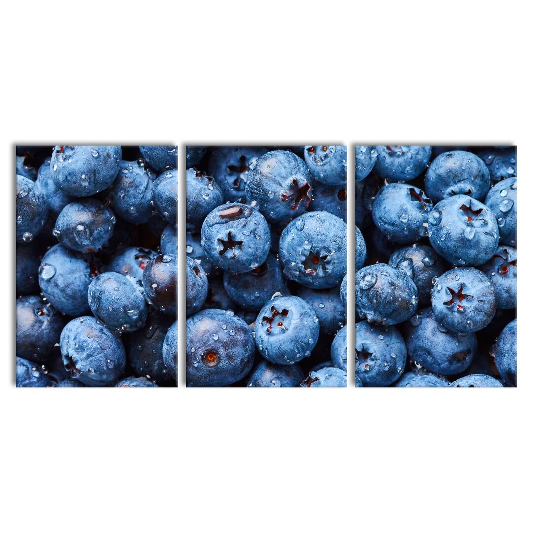 3-tlg. Leinwandbilder-Set Blueberries with Water Droplets