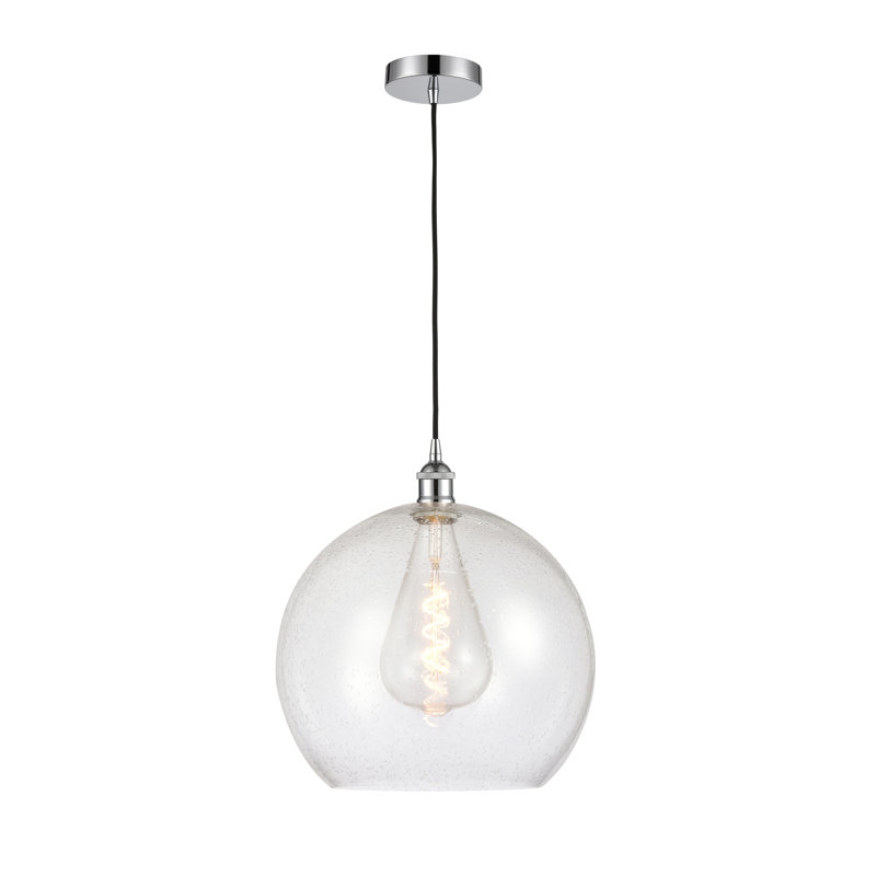Luminaire sphère suspendu à 1 lumière Ralph, H 17,38 po x l 13,75 po x P 13,75 po, Chrome poli, Transparent