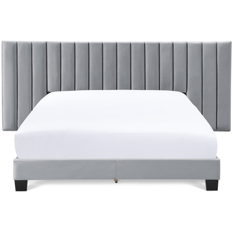 Finch James Gramercy Modern Upholstered Platform Bed with Channel Tufted Extended Headboard, Mattress Foundation, No Box Springs Needed, Wood Frame Slats Support with Easy Assembly