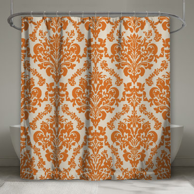 Rideaux de douche orange à motif damassé très longs