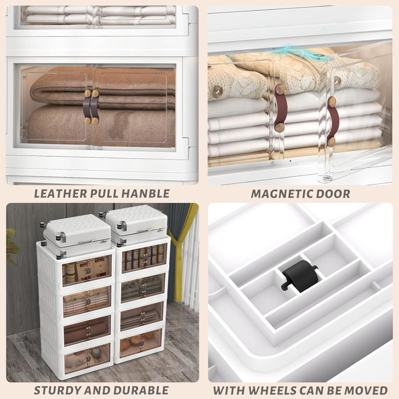 3 bacs de rangement avec 3 couvercles, 78 organisateurs de placard et rangement, 3 bacs de rangement empilables avec roues, bacs de rangement pliables à double porte pour la maison et le bureau