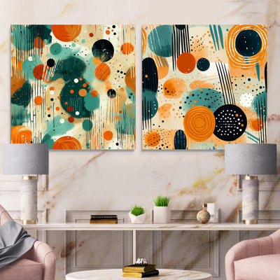 Yellow And Green Geometric Pattern I - Abstract Geometric Acrylic Wall Art Glass Set Of 2