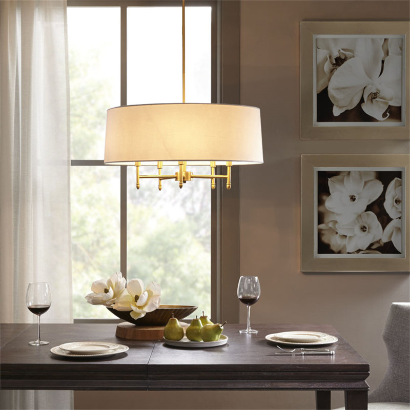 5-Light White Drum Shade Chandelier