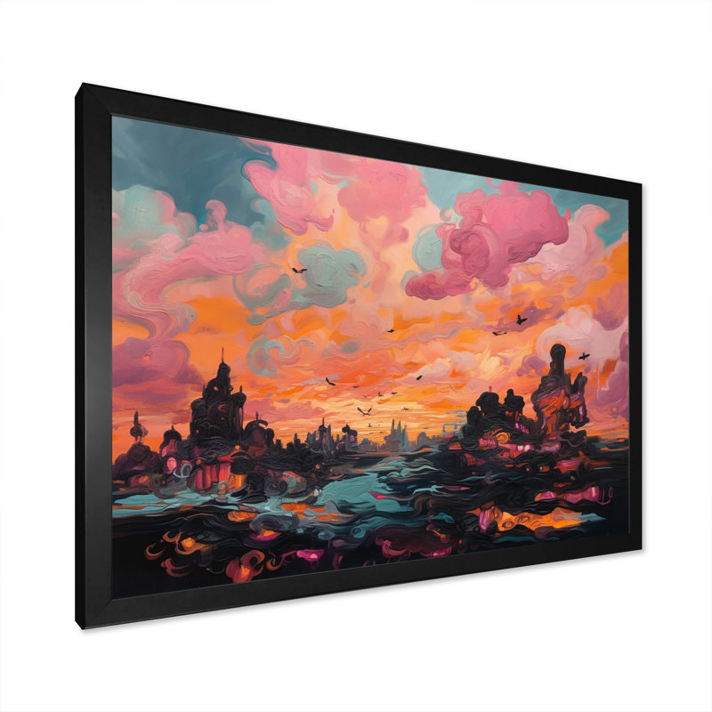 Sharen Bloud Small Town Village, reproduction d'art sur toile, Cadre photo noir, H 30 po x l 40 po x P 1,5 po