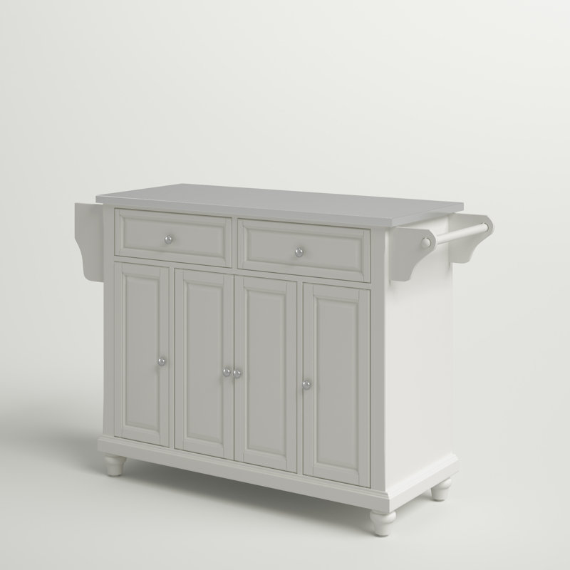 Îlot de cuisine avec comptoir en acier inoxydable Haslingden, Blanc