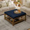 Repose-pieds cocktail carré en bois massif l 32 po avec tablette de rangement - Bleu marine