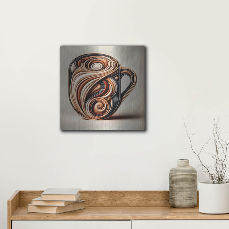  «Abstract Coffee Cup 3» par Rey Klimt, art mural en métal, 12 po x 12 po, H 12 po x l 12 po