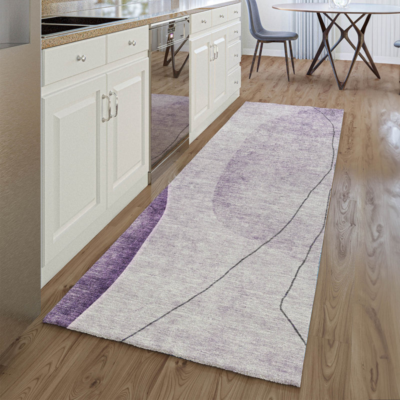 Premium Machine Washable Prisco Purple Rug, Runner 2'3" x 7'6"