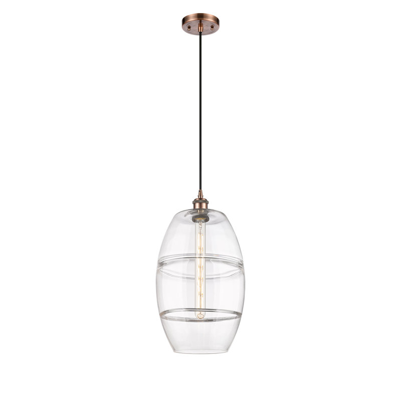 Luminaire suspendu à 1 lumière Ballston Bettylou, H 18,5 po x l 10 po x P 10 po, Transparent, Cuivre antique