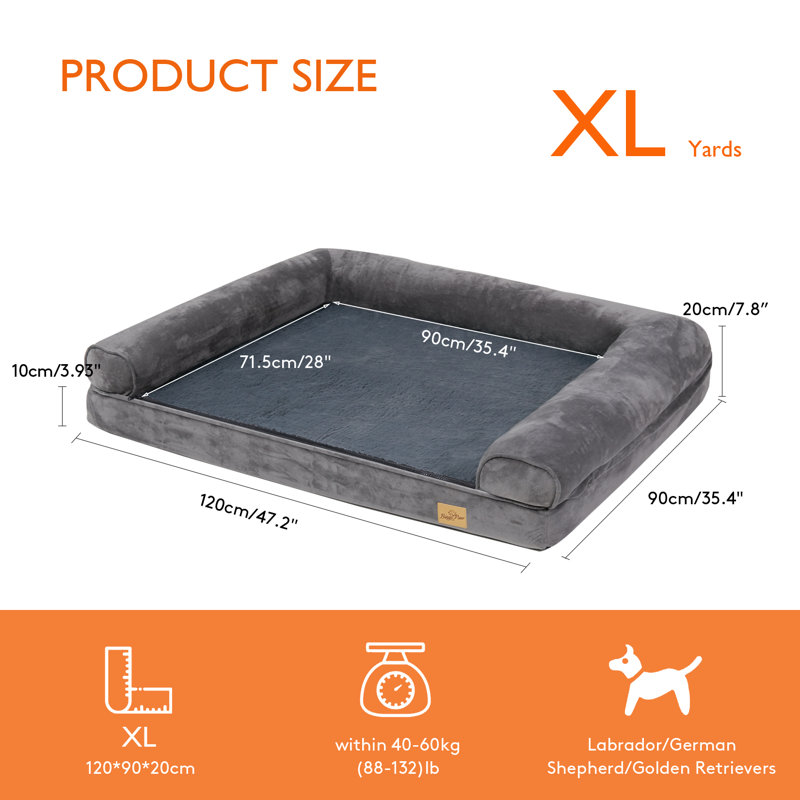 Hundebett Dog Beds Bolster Cushion,  20cm H x 120cm W x 90cm D
