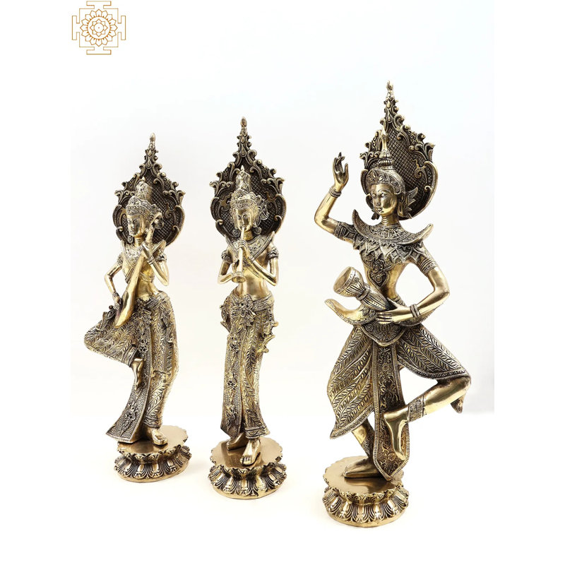 Ensemble de 3 statues de musiciennes thaïlandaises