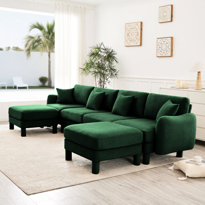Canapé modulaire en forme de U en tissu Boucle 4 avec plaques d'accoudoirs distinctives, 2 repose-pieds amovibles et une assise confortable pour des détails de soirées tranquilles, après le travail