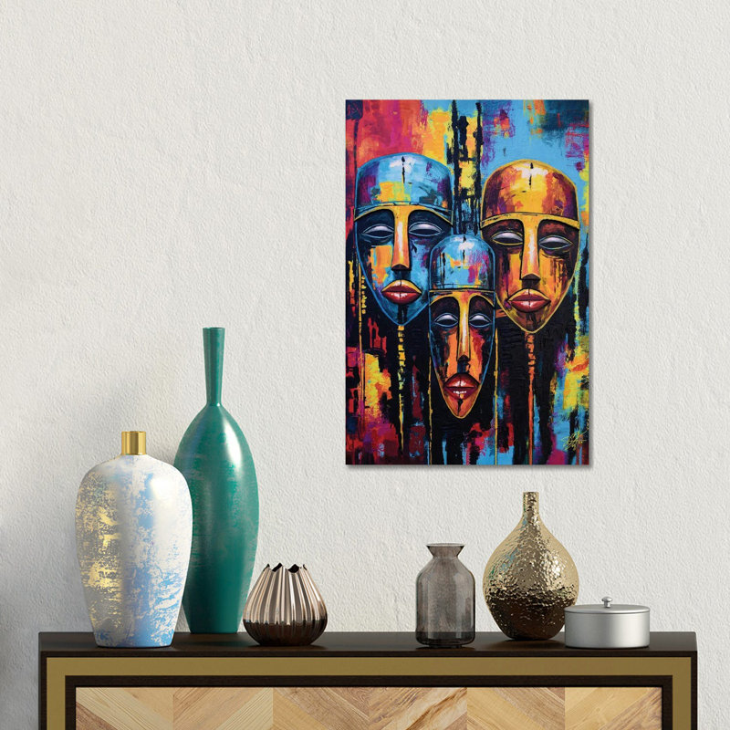 Trio de visages, reproduction d'art sur toile encadrée, H 18 po x l 12 po, Toile tendue, Ne s’applique pas