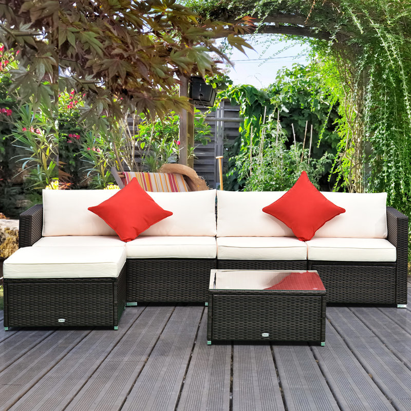 Ensemble de conversation modulaire en rotin 6 pièces avec coussins, Marine