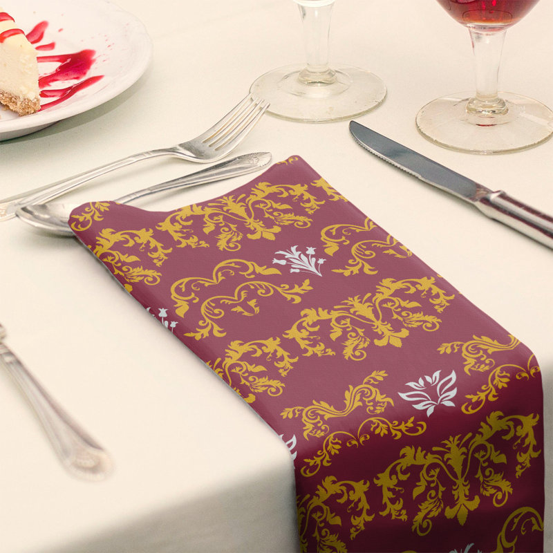 Damask Square Napkin, Yellow/Red/White, Cotton, 10" W x 10" L