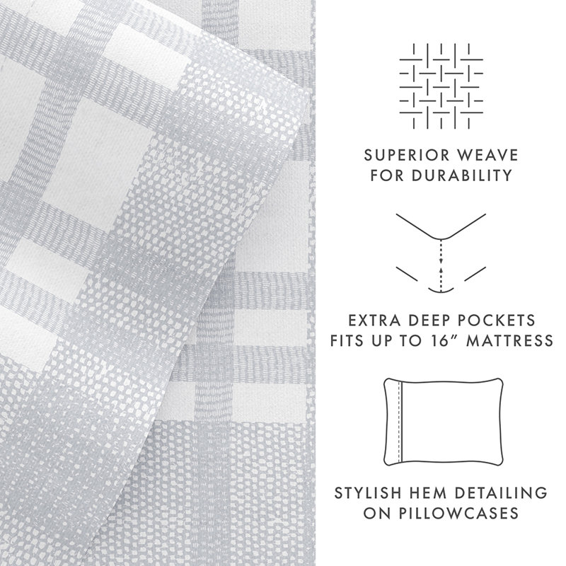 Sheet Set 100% Cotton Patterned Flannel Super Soft Bedding, King Sheet Set with 3 Additional Pieces, Light Blue Woven