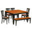 L'ensemble de table de salle à manger 6 pièces contient une table de salle à manger carrée avec feuille papillon et 4 chaises de salle à manger en similicuir avec banc, noir et cerise-538085466-538085468-538085471