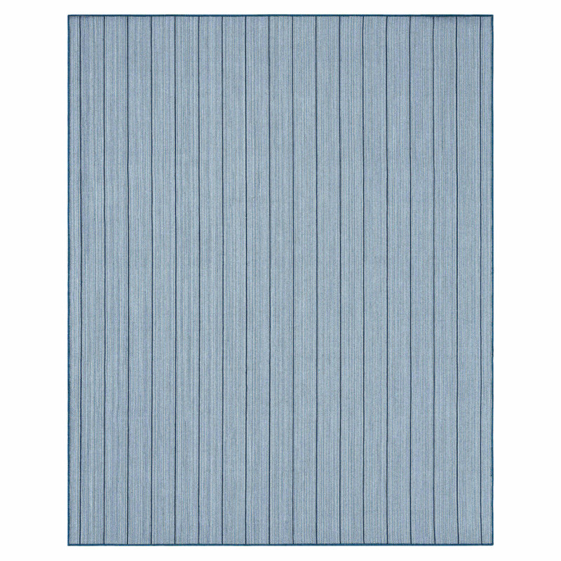 Tapis intérieur / extérieur en polyester tissé à la machine Bar Harbor, Bleu, 10 pi x 14 pi
