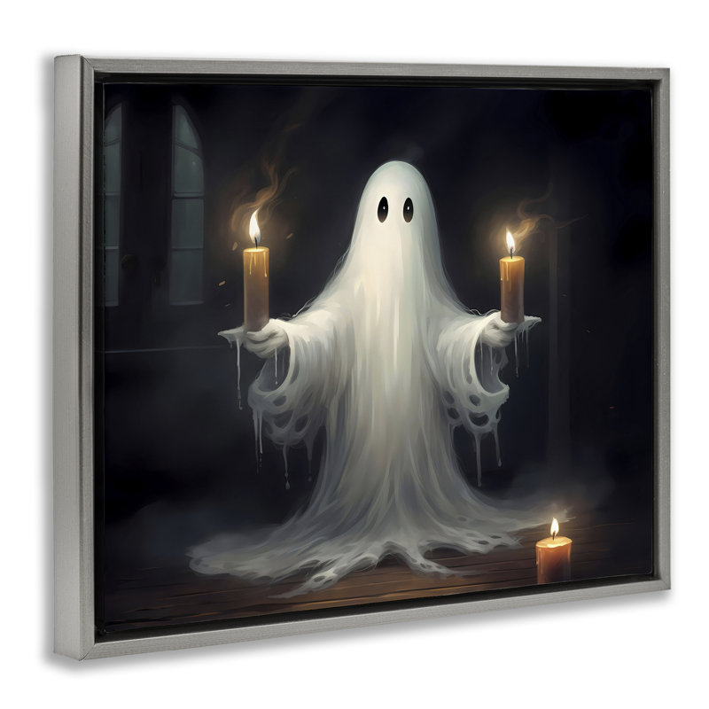 Spooky Candlelit Ghost Floating Frame, design by LSR Design Studio, Luster Gray Floater Frame, 25" H x 31" W