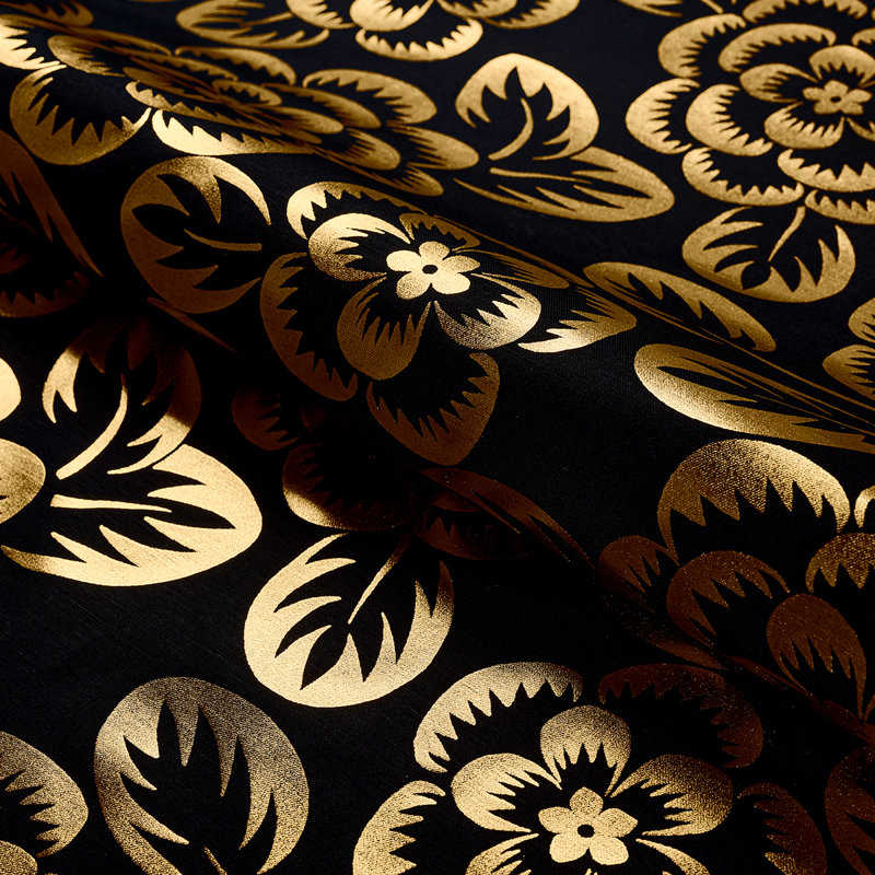 Angelica Floral Fabric, Gold/Noir