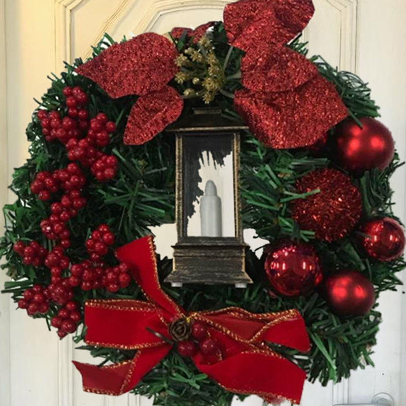 Christmas Garland With Candle Lights And Window Front Decorations