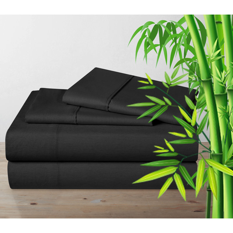 Ensemble de draps en bambou et rayonne avec taies d'oreiller, Noir, noir, noir, noir