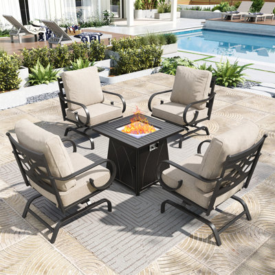 4 - Person Rocking Metal Seating Group With Fire Pit Table