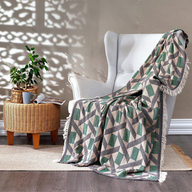 Batholo Jacquard Throw Blanket, Bottle Green