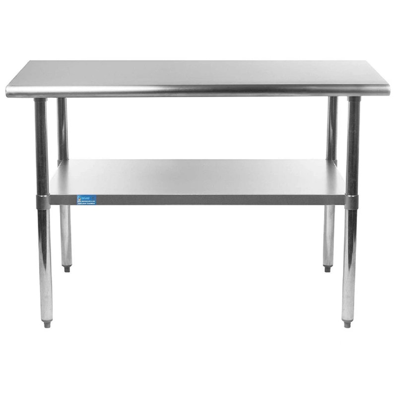 Table de travail en acier inoxydable avec tablette inférieure. Table de préparation en métal. Certifié NSF