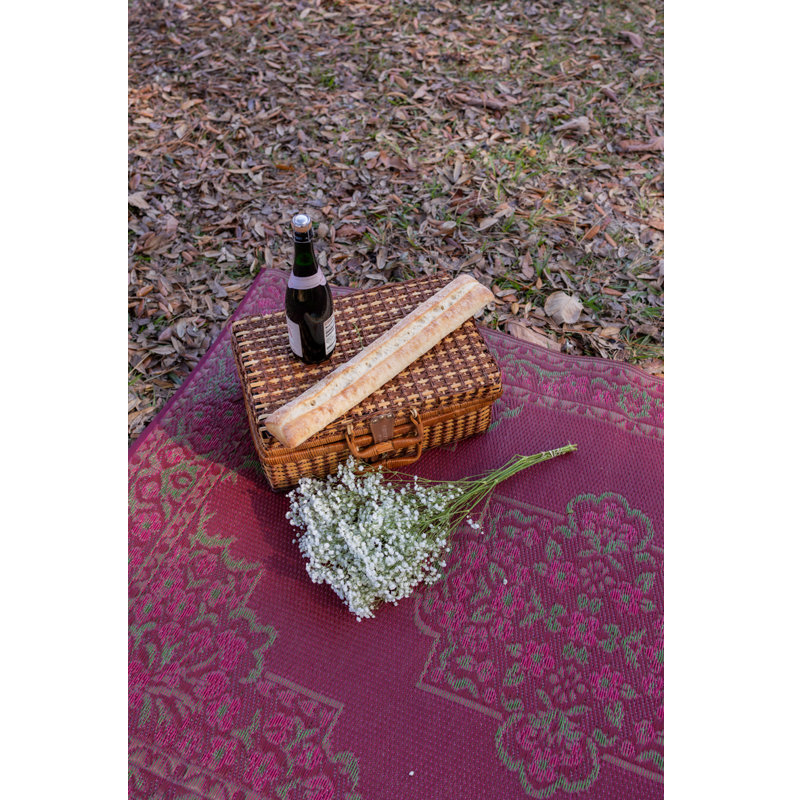 Tapis d'extérieur Bouquet, rouge, tapis réversible pour patio, porche, terrasse, tapis de sol, Rectangle 4pi x 6 pi