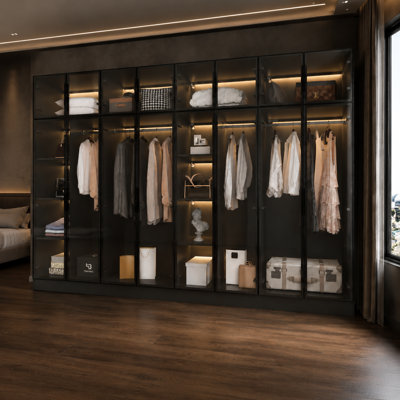 59.1" W Armoire with Glass Doors and LED Lighting (Set of 2)