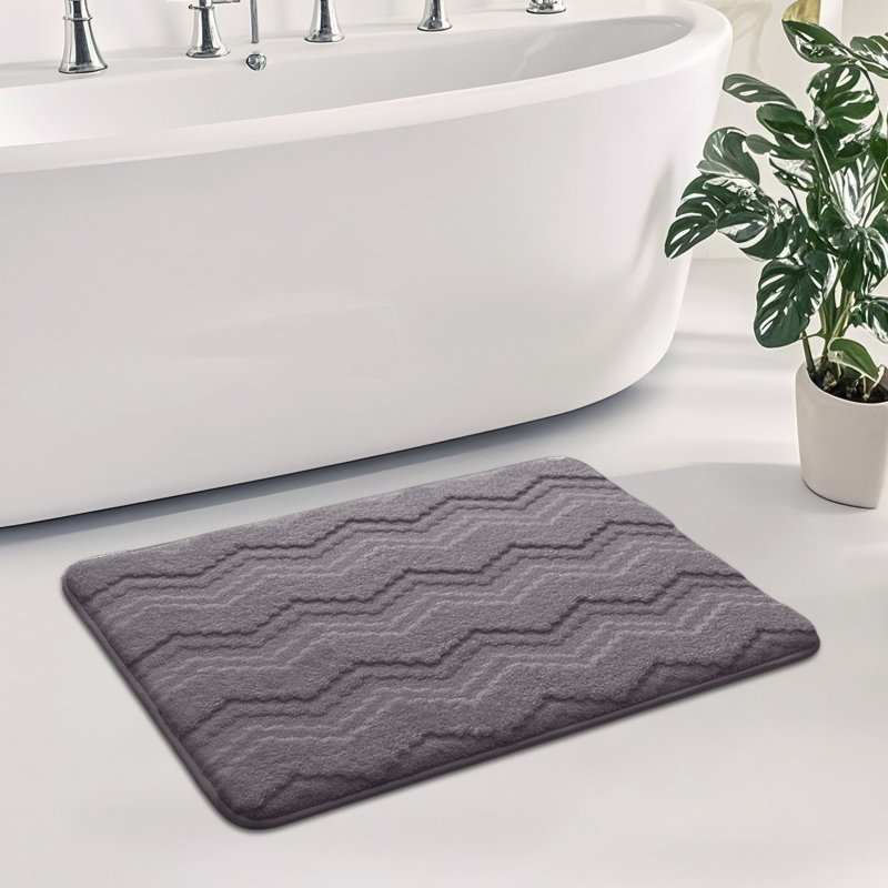 Tapis de bain en mousse à mémoire de forme antidérapant lavable à la machine, Gris, Simple - L 24 po x l 16 po