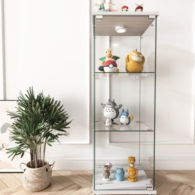 Vitrine blanche en verre trempé à 1 porte et 3 tablettes H 47,82 po, L 16,83 po, l 13,96 po, lumières à DEL, facile à installer, pour décoration de salon haut moderne avec tablette, assemblage rapide, médailles idéales