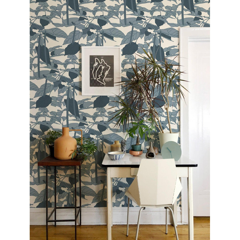 Papier peint canopée, Non encollé, Bleu fumé, Faux Grasscloth