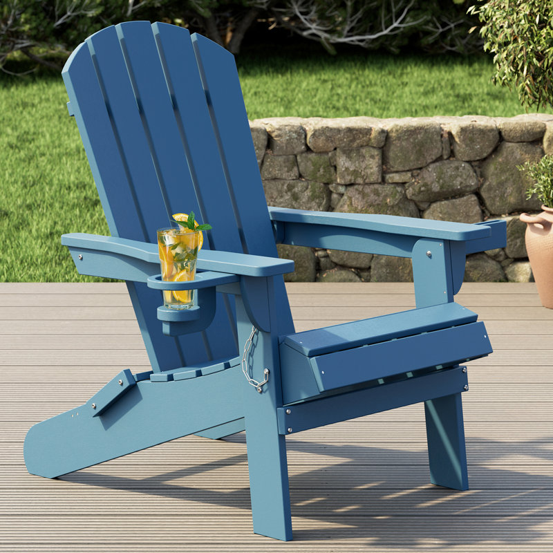 Ensemble de 2 chaises Adirondack en PEHD bleu avec porte-gobelet et téléphone (ensemble de 2), Blue