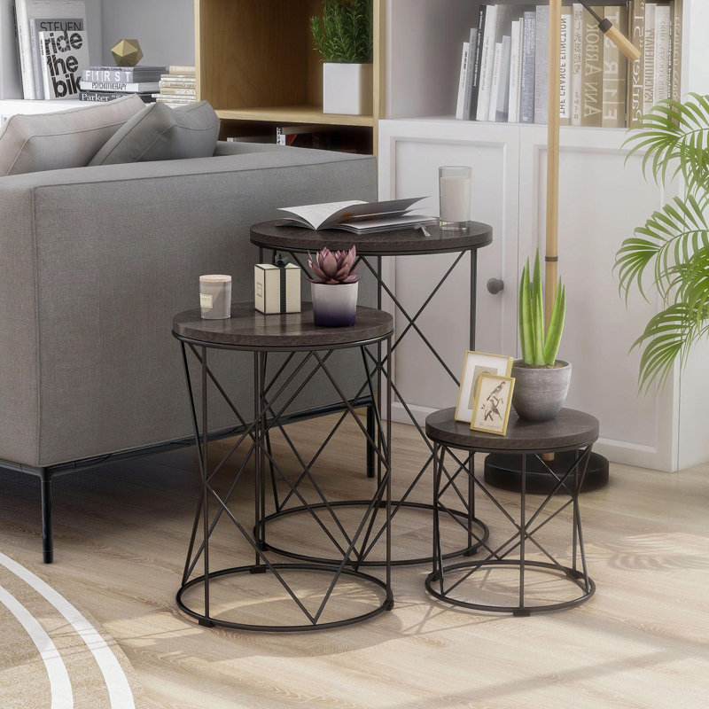 Drum 3-Piece Nesting Tables, Walnut