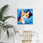 Chat orange sur fond bleu, art mural 16 po x 16 po
