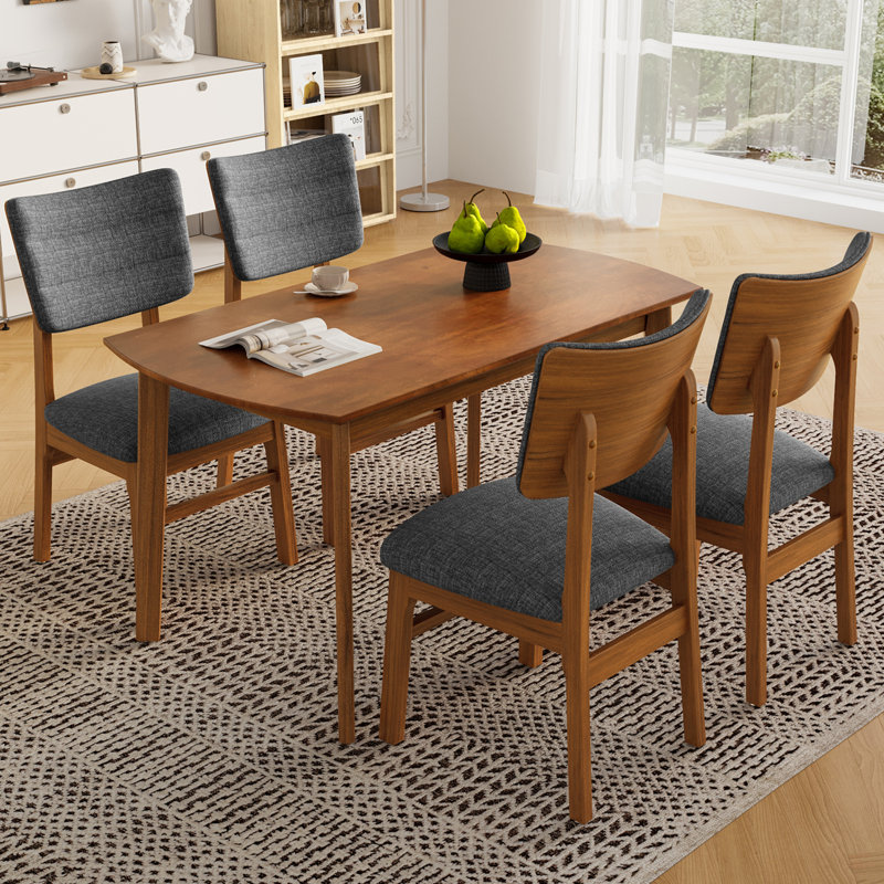 Set of 4 Mid-Century Modern Upholstered Dining Chairs with Ergonomic Design and Sturdy Wood Frame, Grey