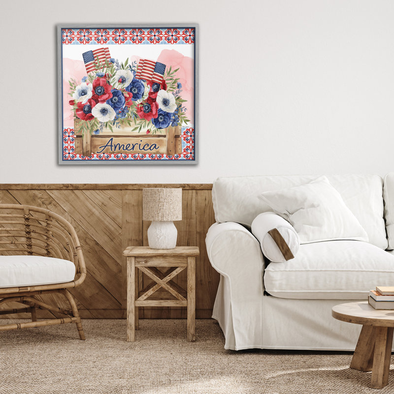 «Patriotic Poppies Bouquet», estampe numérique, design par Nicole DeCamp, H 24 po x l 24 po, Estampe numérique Farmhouse