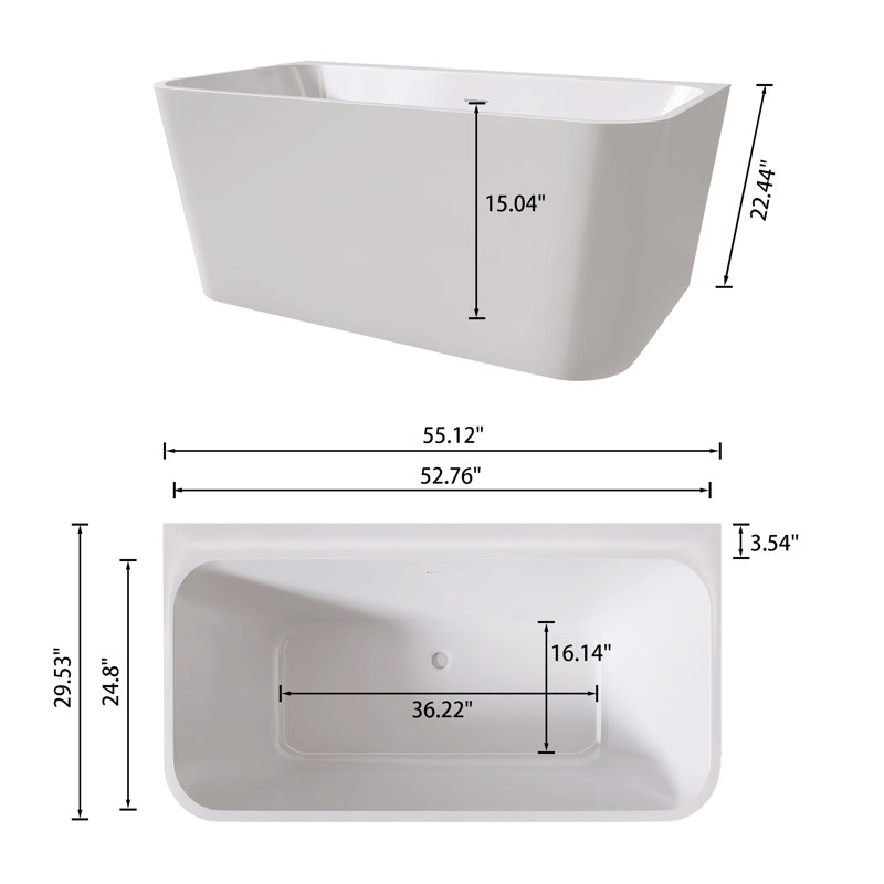 55‘’ Freestanding Soaking Acrylic Bathtub