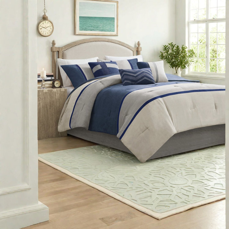 Cozy 7 Piece Bedding Sets, Polyester Queen Rustic Blue Home Comfort