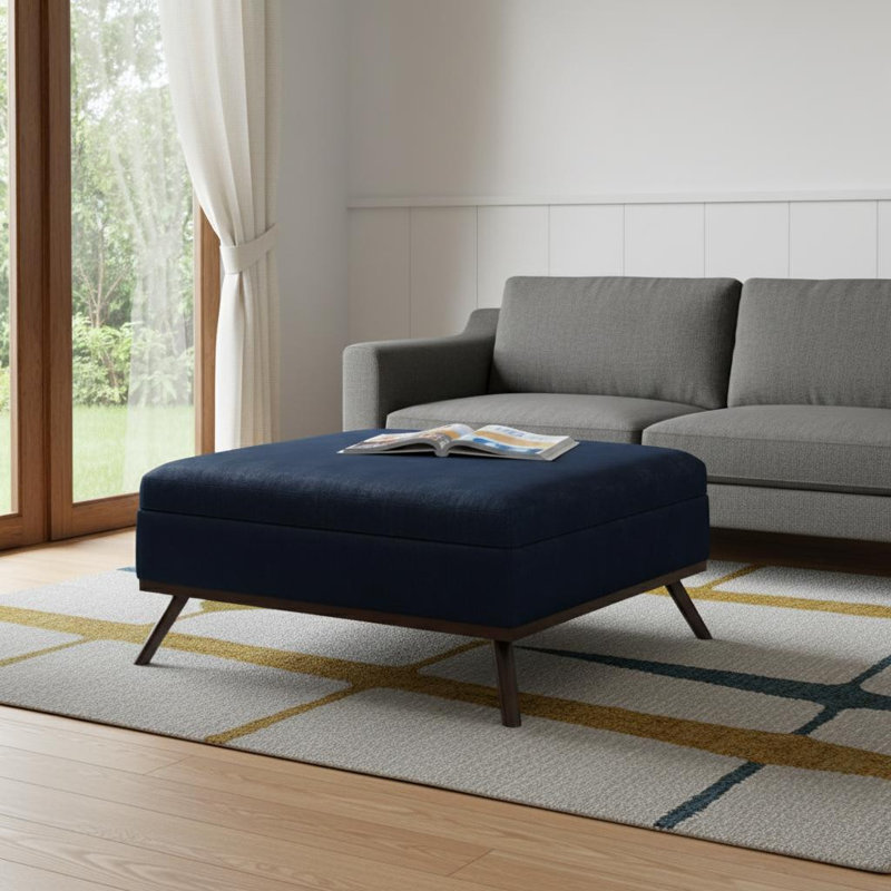Pouf cocktail de 91 cm (36 po) en similicuir bleu foncé et brun avec rangement