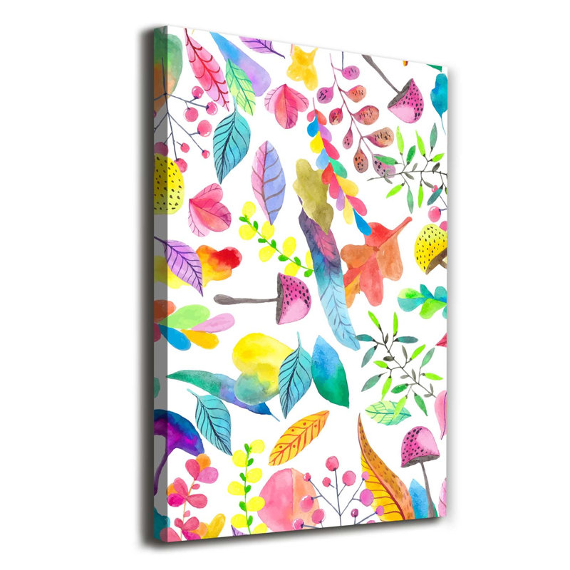 Leaves And Mushrooms - Wrapped Canvas Print