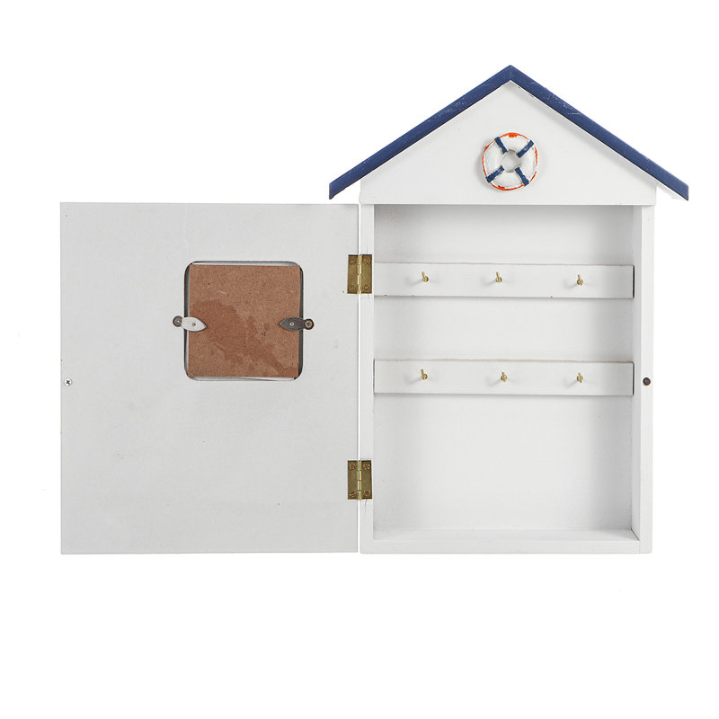 Mediterranean Wood Wall Organizer with Key Hooks