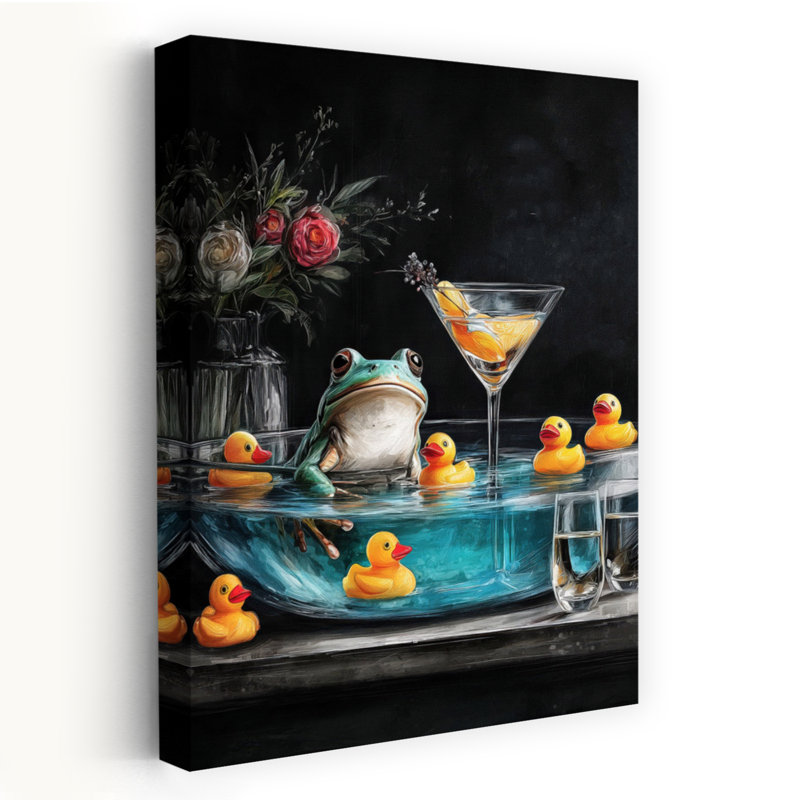 «Frog In Bathtube 2», art mural animal contemporain, H 18 po x l 12 po