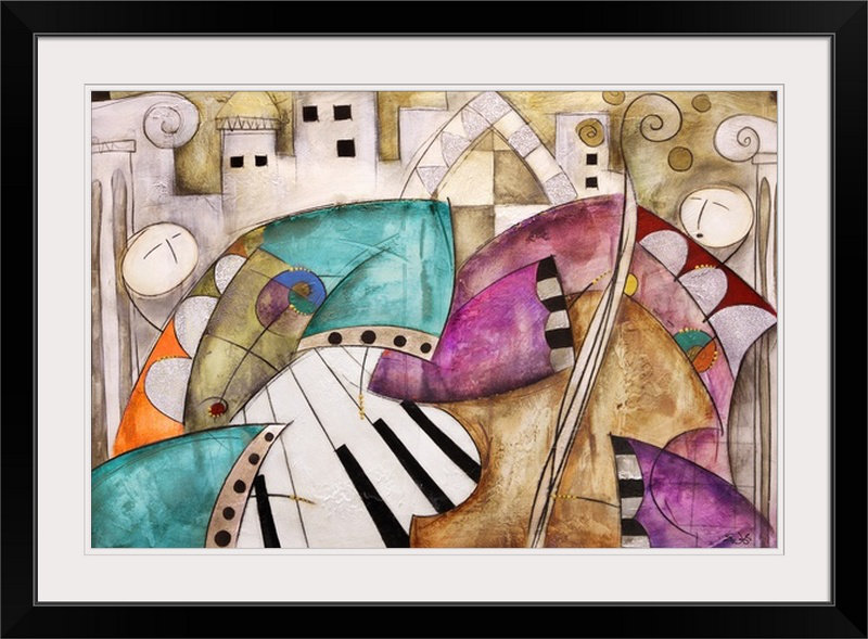 «Antique City Jazz I Piano Bass» par Eric Waugh, impression, H 24 po x l 32 po x P 1 po, Cadre noir