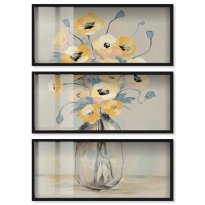Art de cuisine en verre en verre avec boîte-cadre à motif floral par Art Remedy, ensemble de 3